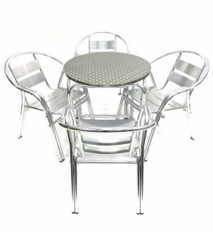 4 Double Tube Chairs & Round Aluminium Table - BE Furniture Sales