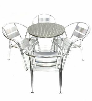 Aluminium Garden Set – Round Table & 4 Double Tube Chairs - BE Furniture Sales