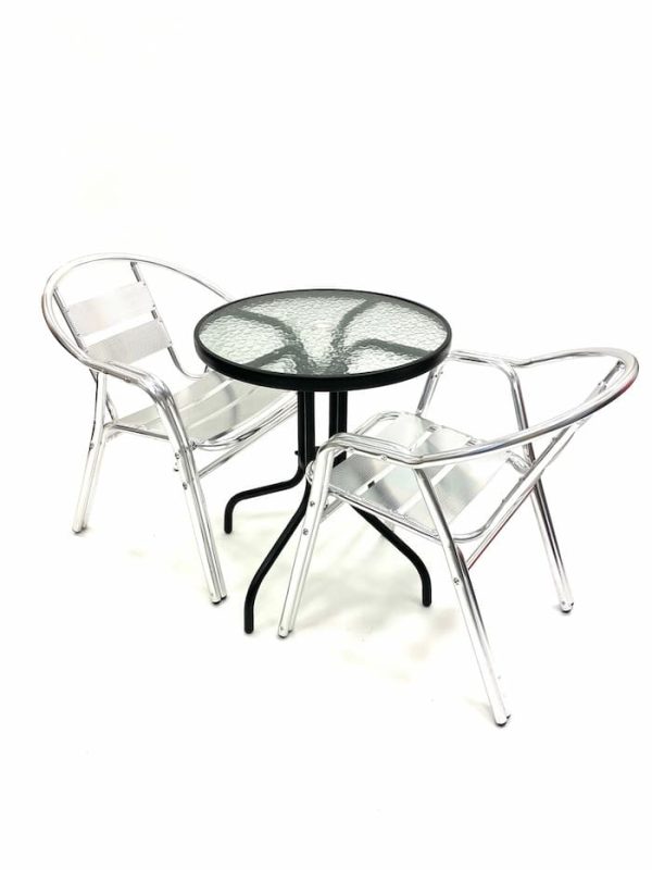 3 Piece Double Tube Garden Sets with Round Glass Table - BE Furniture Sales