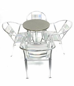 Aluminium Furniture Set - Round Pedestal Table & 4 Double Tube Chairs - BE Furniture Sales