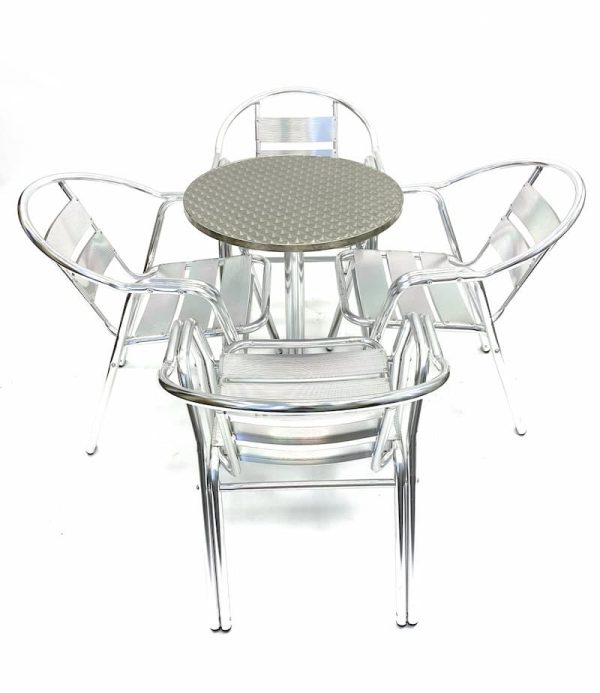 Aluminium Set with 4 Double Tube Chairs & Round Pedestal Table - BE Furniture Sales