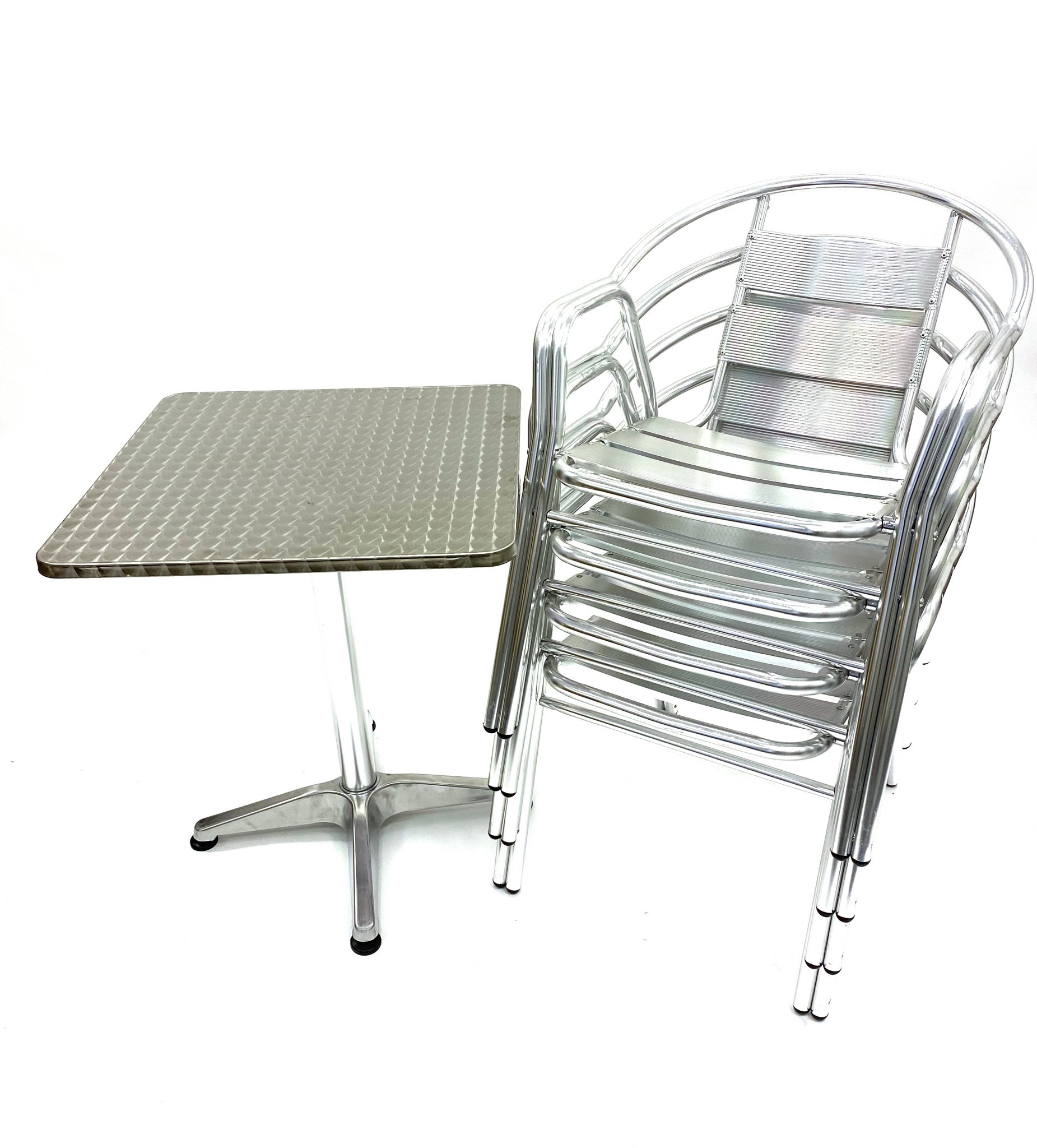 4 Aluminium Chairs & 1 Aluminium Pedestal Table BE Furniture Sales