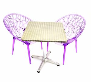2 x Purple Tree Chairs & 60 cm Aluminium Square Table Sets - BE Furniture Sales