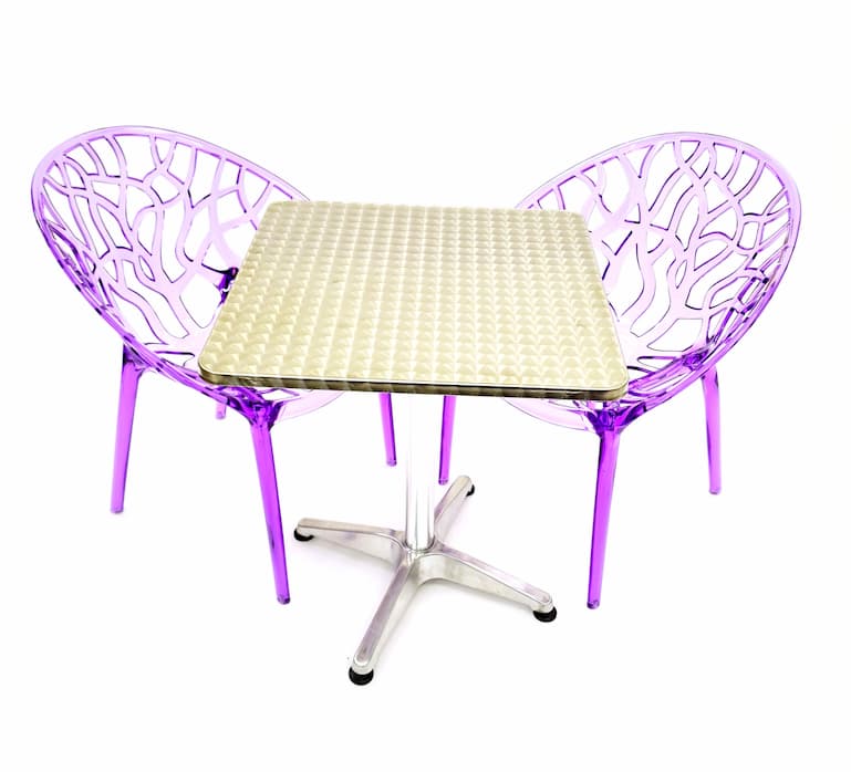 2 x Purple Tree Chairs & 60 cm Aluminium Square Table Sets BE Furniture Sales