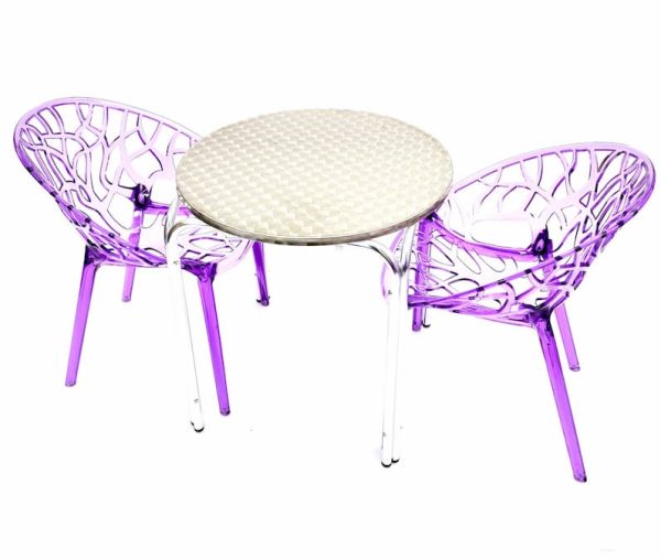 2 x Purple Tree Chairs & 70 cm Aluminium Round Table Sets BE Furniture Sales