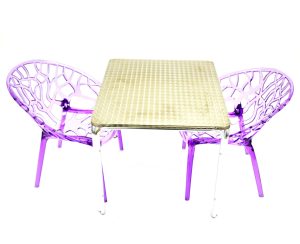 2 x Purple Tree Chairs & 70 cm Aluminium Square Table Sets - BE Furniture Sales