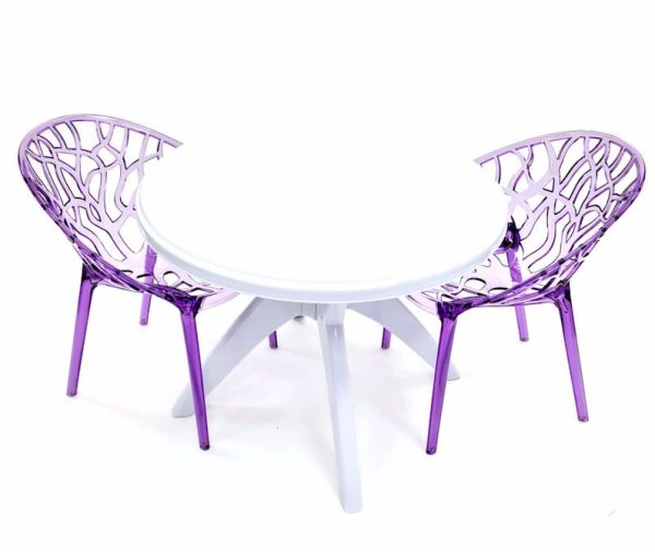 2 x Purple Umbria Chairs & 90 cm White Plastic Table - BE Furniture Sales
