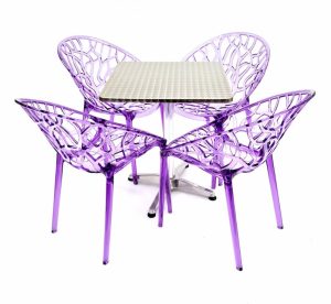 4 x Purple Tree Chairs & 60 cm Aluminium Square Table Sets - BE Furniture Sales