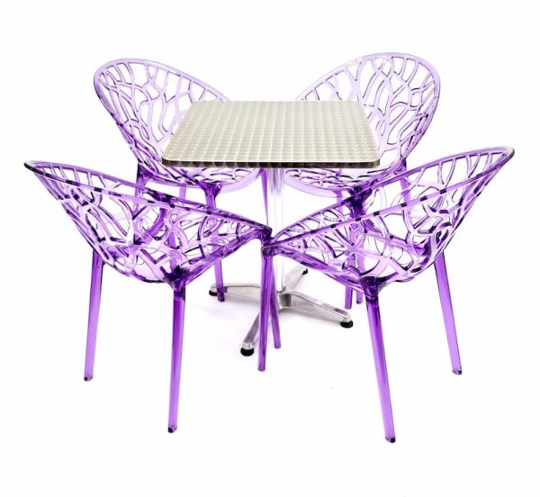 4 x Purple Tree Chairs & 60 cm Aluminium Square Table Sets BE Furniture Sales