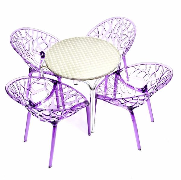 4 x Purple Tree Chairs & Aluminium Round Table Sets - BE Furniture Sales