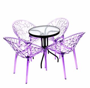 4 x Purple Tree Chairs & Round Glass Table Set - BE Furniture Sales