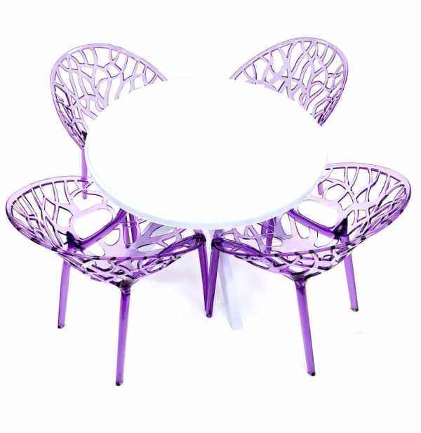 4 x Purple Umbria Chairs & 90 cm White Plastic Table BE Furniture Sales