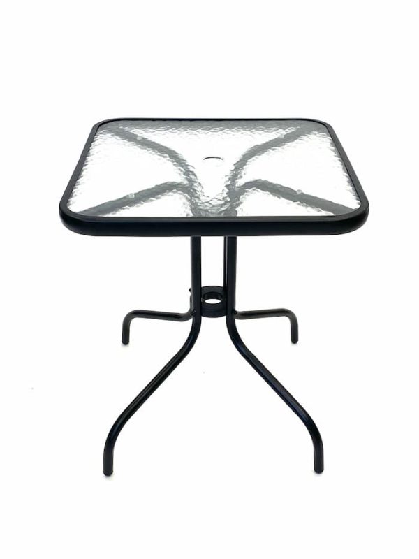 Square Glass Garden Table - Black Frame, 60cm x 60cm - BE Furniture Sales