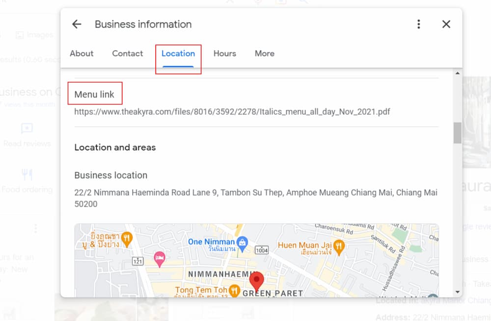 Restaurant Google Business Profile - Add Menu Link - BE Furniture Sales