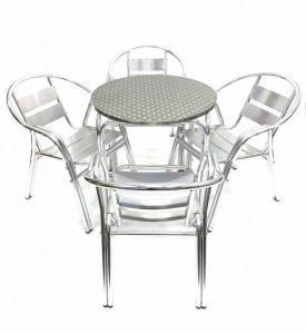 Aluminium Garden Set – Round Table & 4 Double Tube Chairs - BE Furniture Set