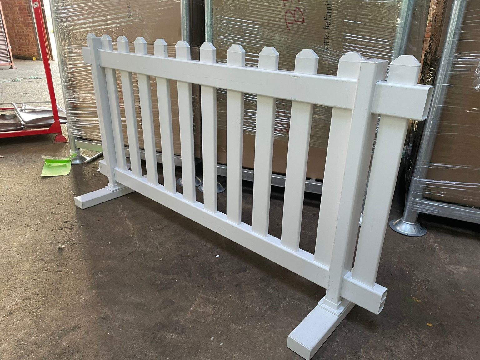 Ex Hire White picket fence for sale from BE Furniture Sales