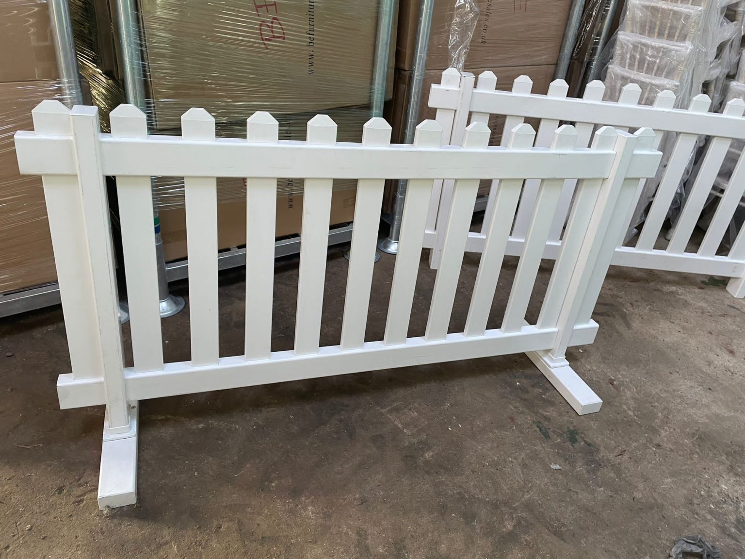 Ex Hire White picket fence for sale from BE Furniture Sales
