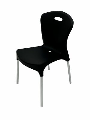 Black Plastic Stacking Chairs with Aluminium Legs - BE Furniture Sales