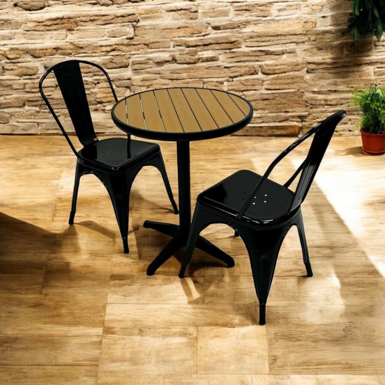 Tolix Bistro Furniture Set , Round Bistro Table & 2 Rattan Chairs - BE ...