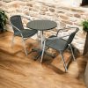 GS-RG52X2 Set Round Pedestal Aluminium Table & 2 Grey Rattan Chairs