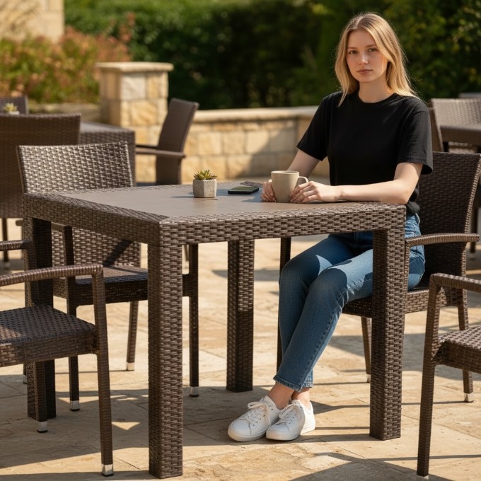 Brown Wicker Garden Table