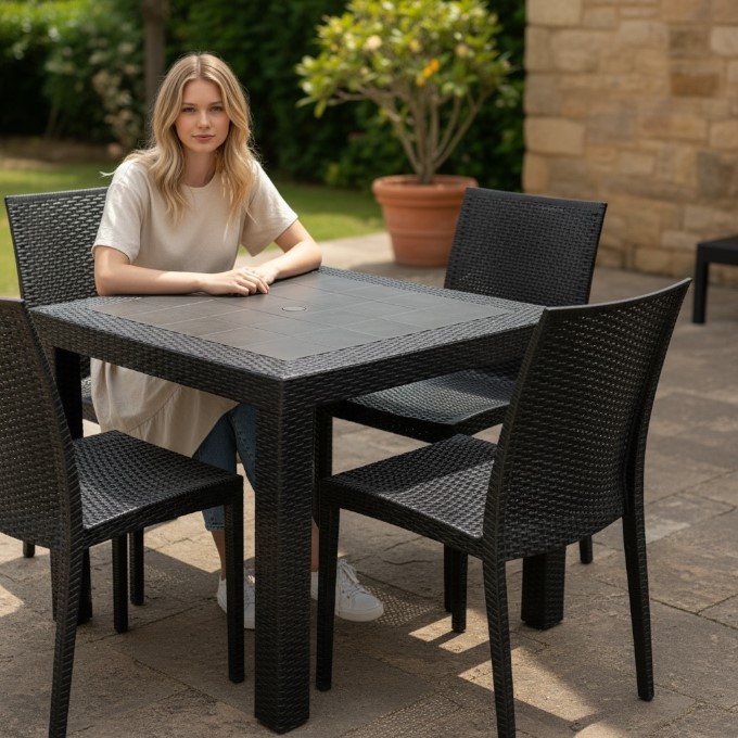 Black Rattan Garden Furniture Set