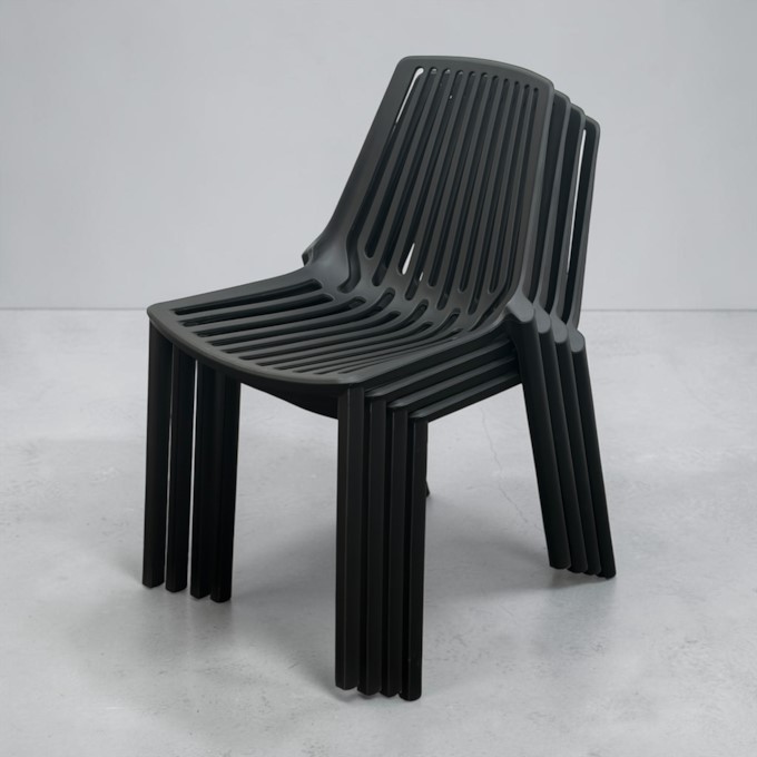 Black Slatted Plastic Stacking Chair