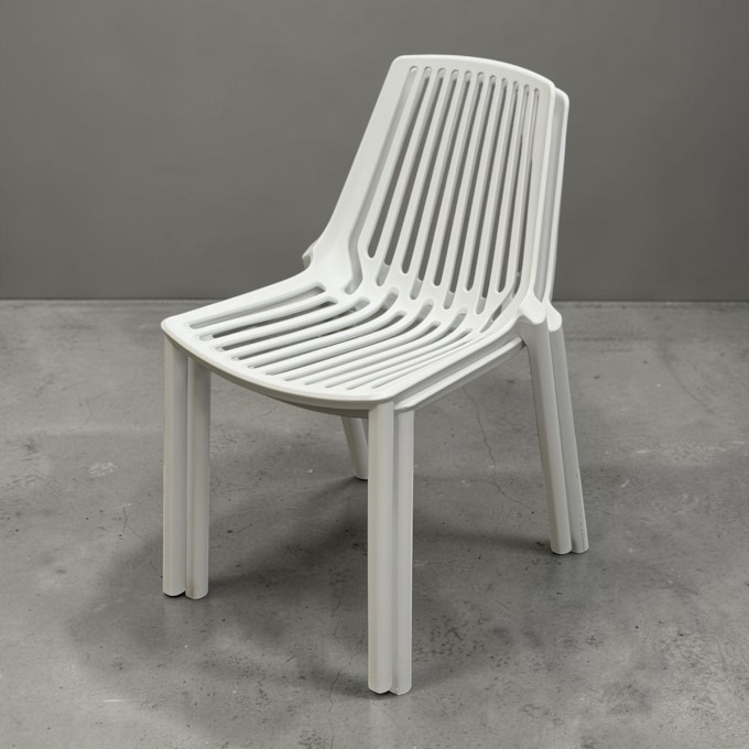 White Slatted Plastic Stacking Chair