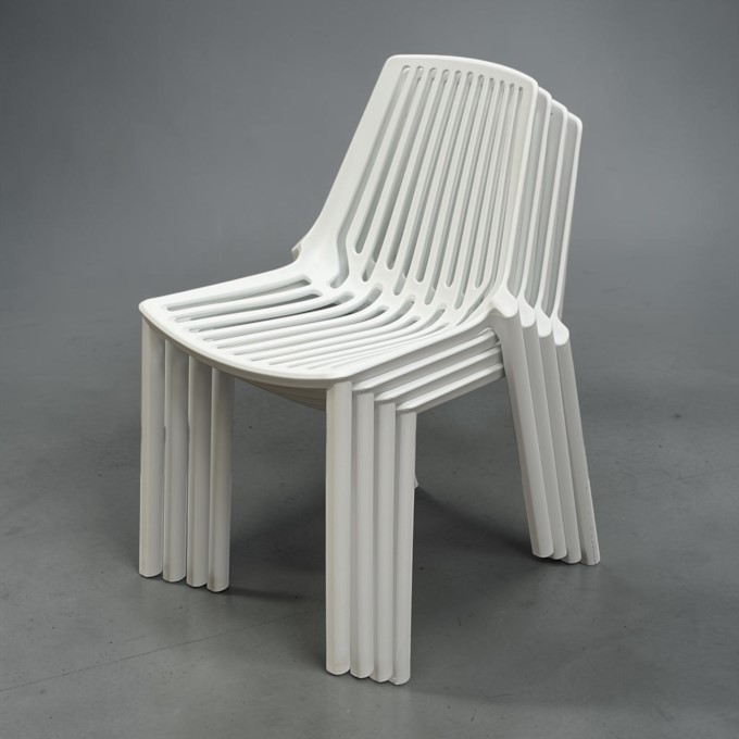 White Slatted Plastic Stacking Chair
