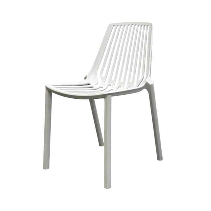 White Slatted Plastic Stacking Chair